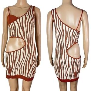 Retrofete Dimi Metallic Zebra Print Mini Cut Out Sexy Bodycon Dress